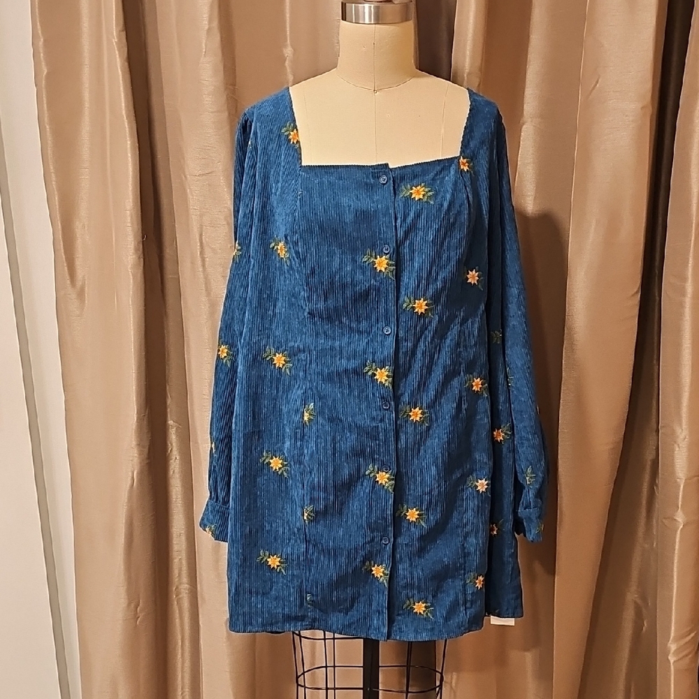 Cider Blue Floral Embroidered Dress